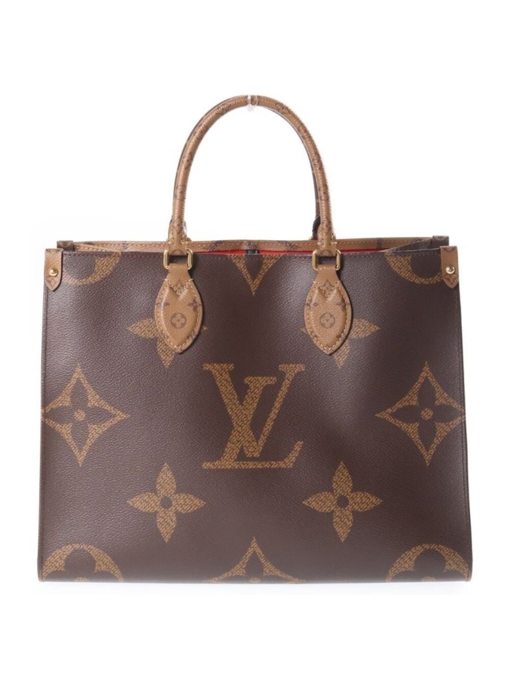 Louis Vuitton Monogram Reverse On The Go MM Tote Bag Brown Leather Gold